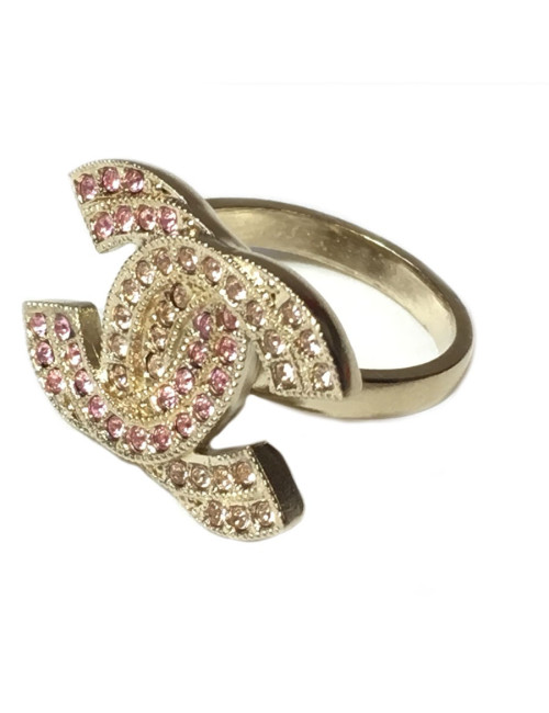 Bague CHANEL dorée strass rose et jaune T52