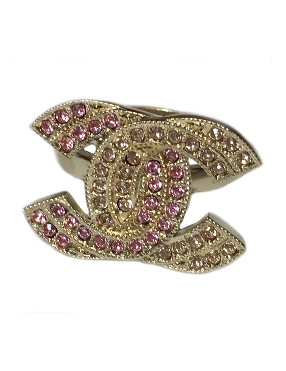 xxx Bague CHANEL dorée strass rose et jaune T52