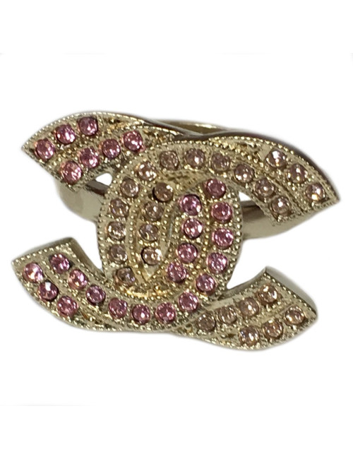 Ring yellow and pink rhinestones Golden CHANEL T52