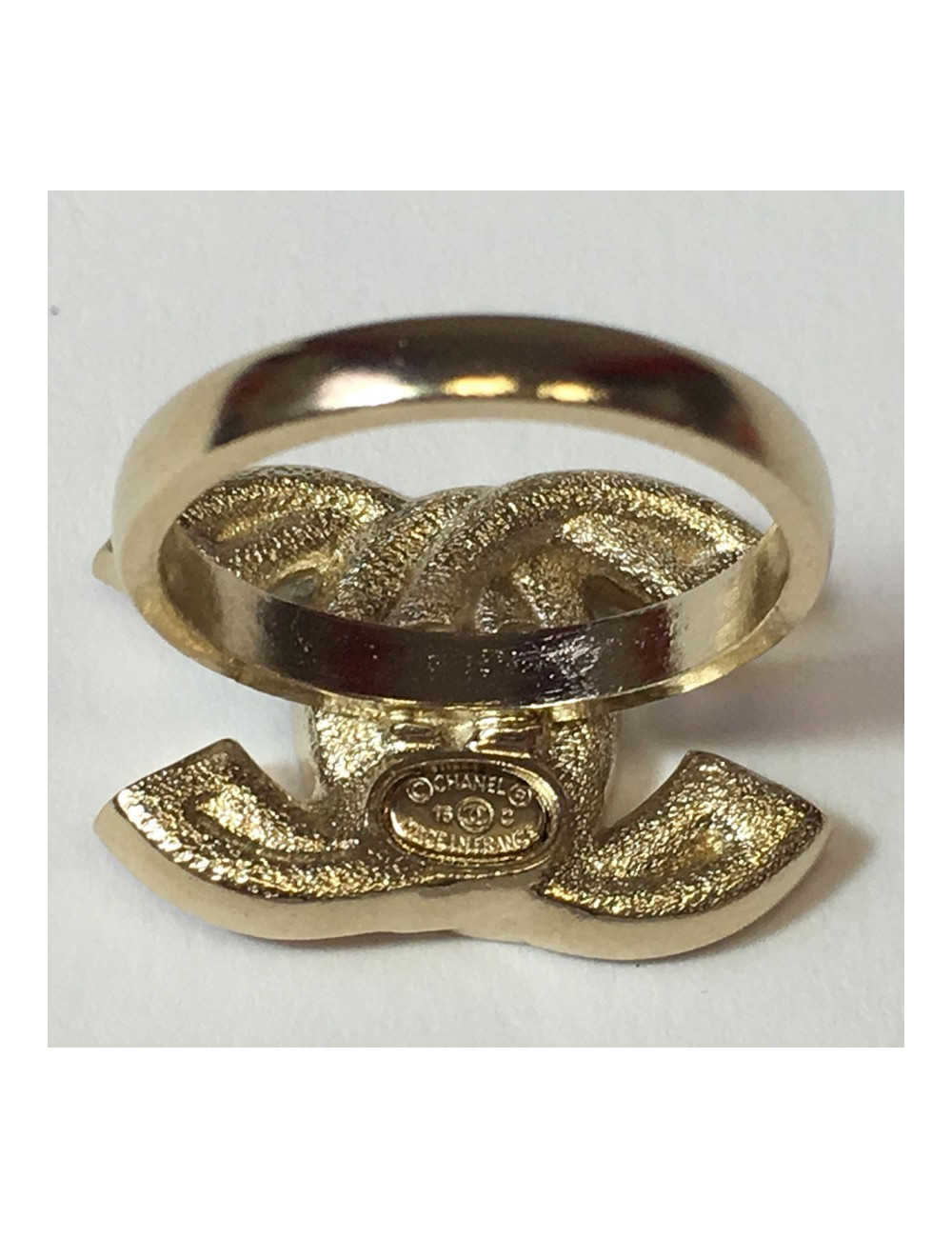 Ring yellow and pink rhinestones Golden CHANEL T52