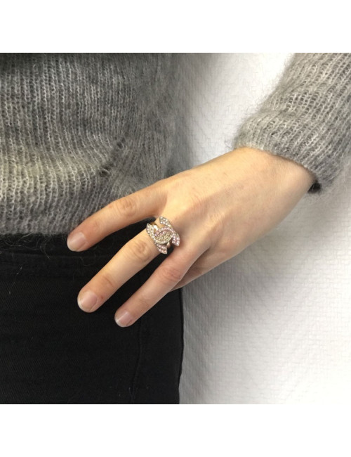 Ring yellow and pink rhinestones Golden CHANEL T52