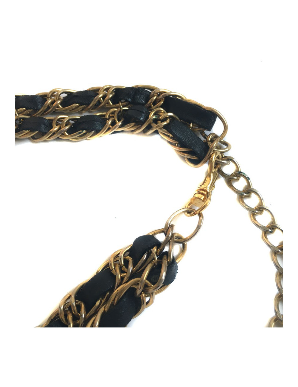 Belt CHANEL Vintage double row chain and leather