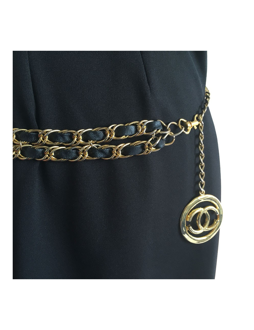 Belt CHANEL Vintage double row chain and leather
