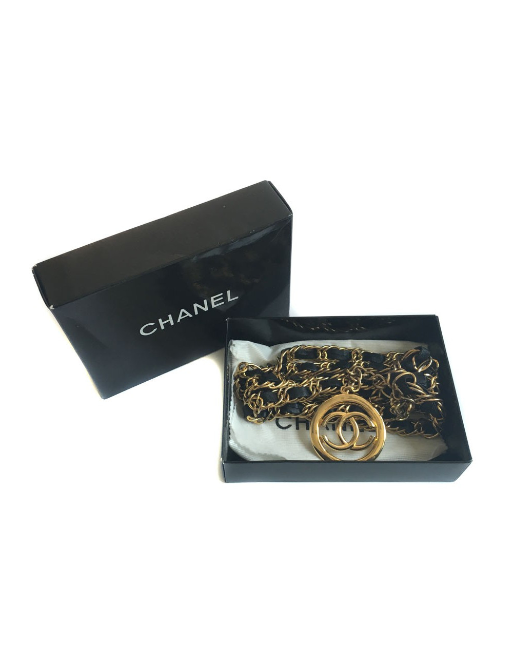 Belt CHANEL Vintage double row chain and leather