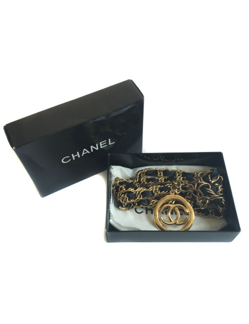 Belt CHANEL Vintage double row chain and leather