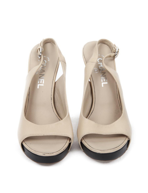 High Sandals CHANEL T 38 leather beige lamb