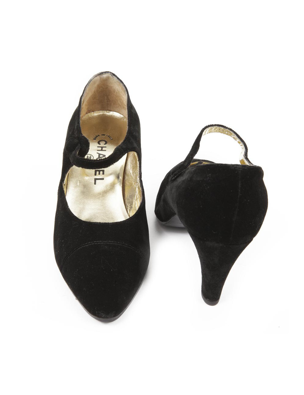 Escarpins Couture Chanel T38 velours de soie noir