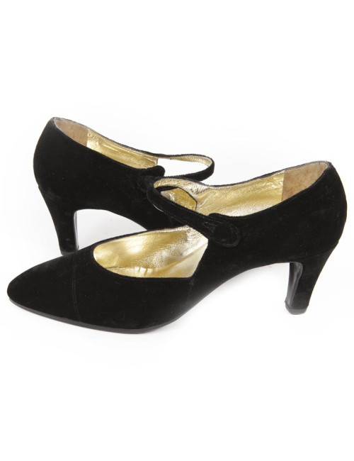 Escarpins Couture Chanel T38 velours de soie noir