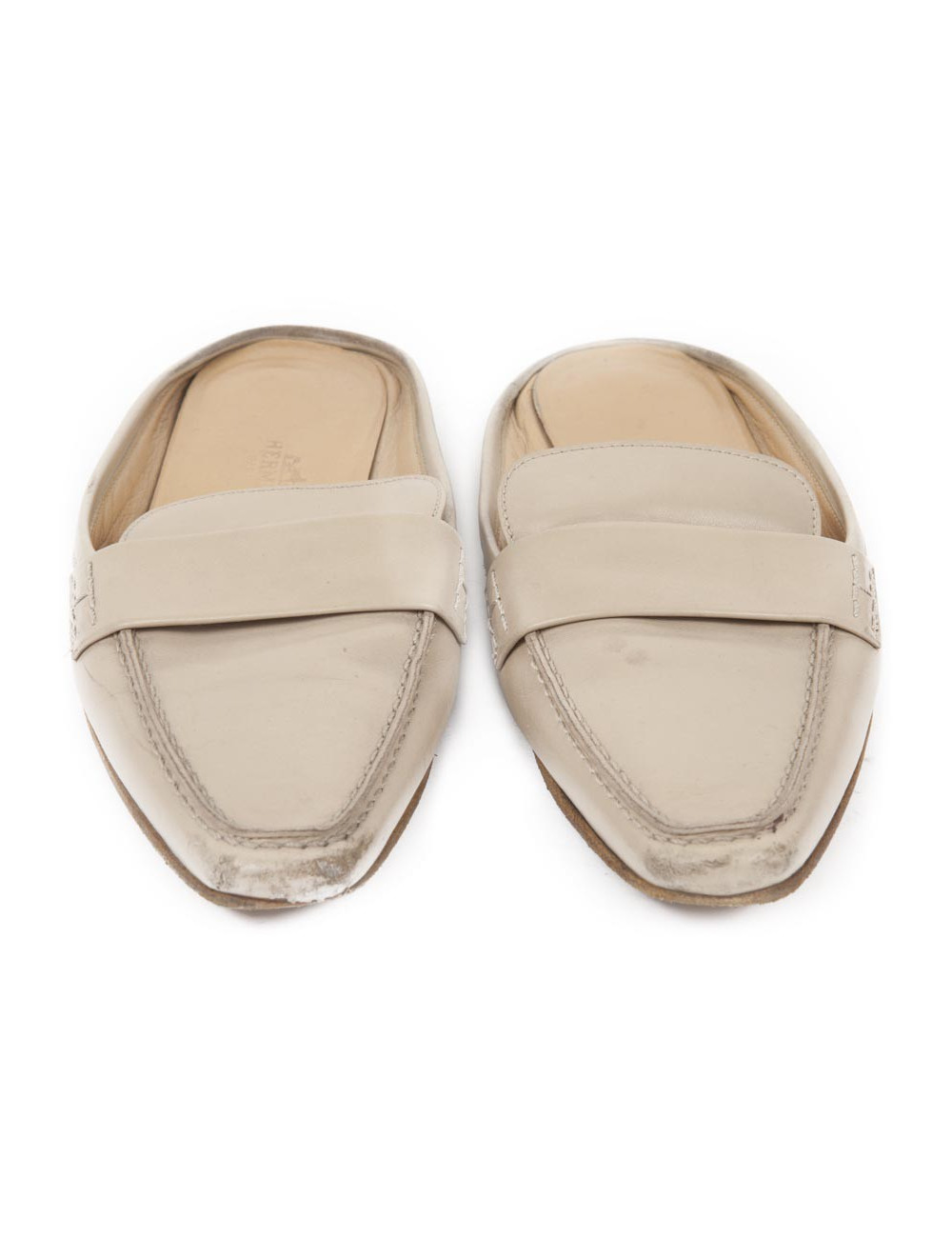 Mules Hermes T 35,5 en cuir beige