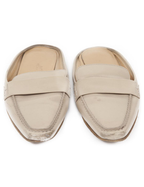 Mules Hermes T 35,5 en cuir beige