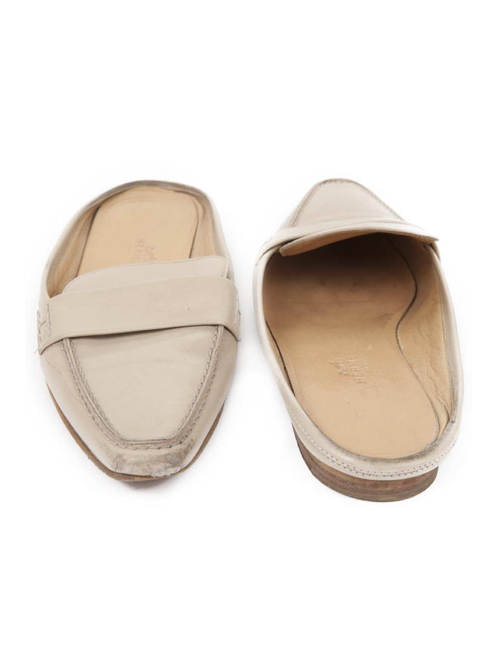 Mules Hermes T 35,5 en cuir beige