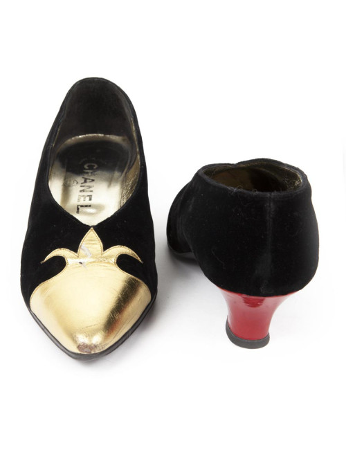Escarpins Couture Chanel T36 velours soie noir
