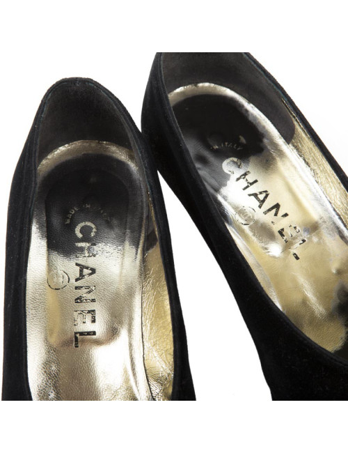Escarpins Couture Chanel T36 velours soie noir