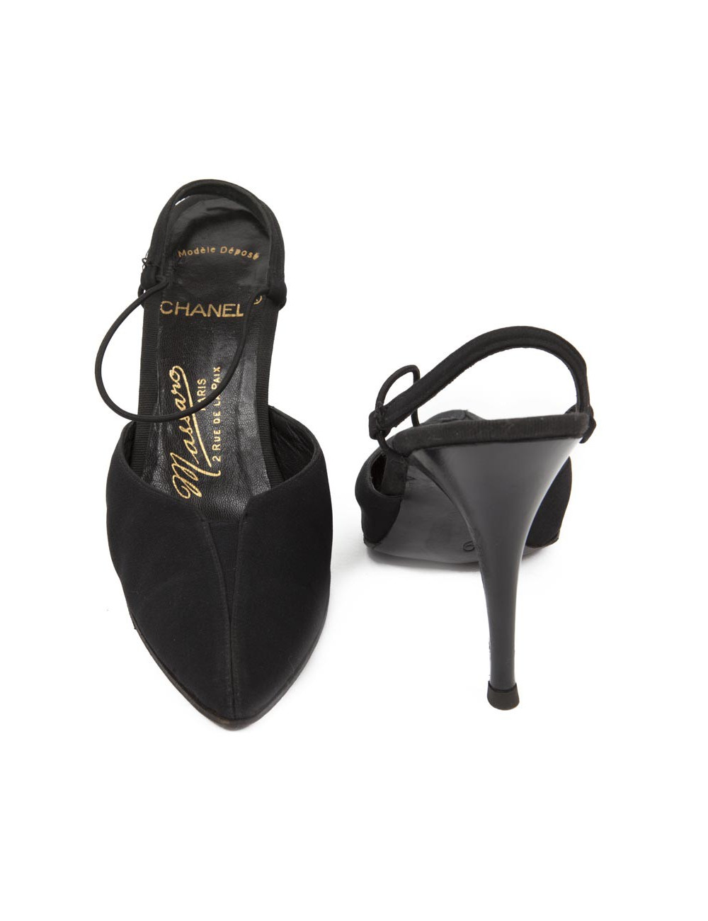 Sandales hautes  MASSARO pour CHANEL T39 satin de soie noire