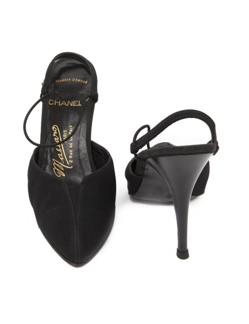 Sandales hautes Chanel Massaro T39 satin de soie noire