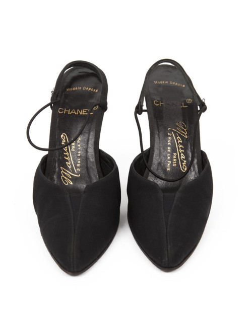 High Sandals MASSARO for CHANEL T39 black silk satin