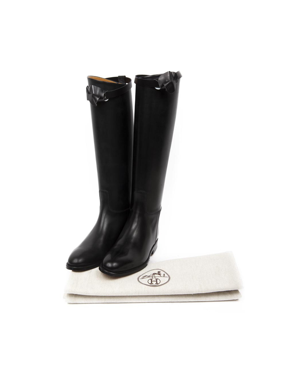 Bottes cavalières HERMES T 37 en cuir noir