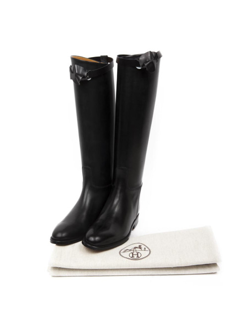 Bottes cavalières HERMES T 37 en cuir noir