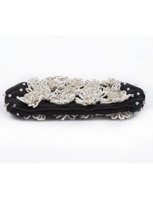 VALENTINO beaded evening bag in black satin silk