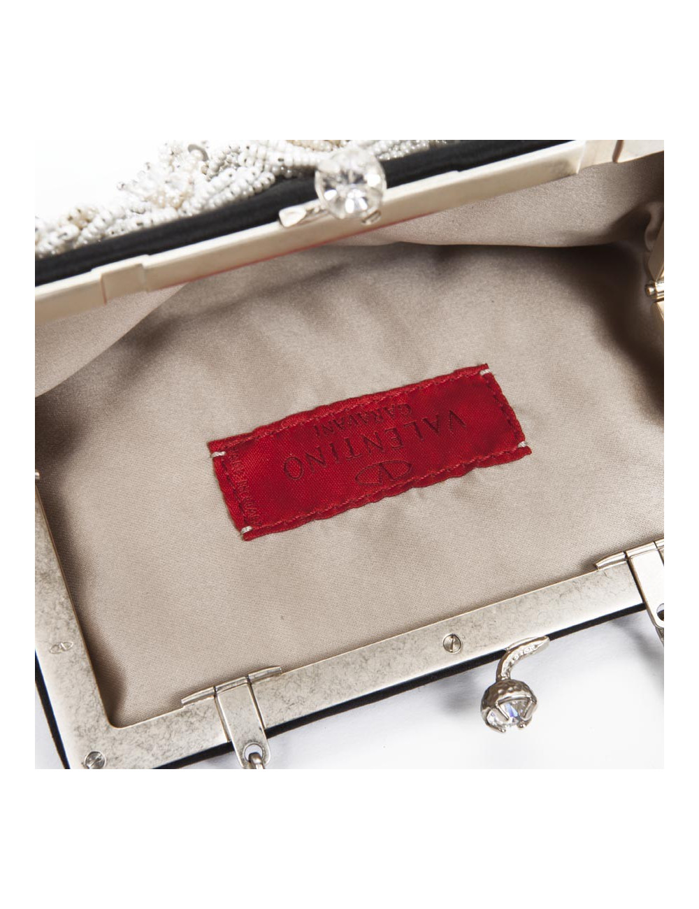 VALENTINO beaded evening bag in black satin silk