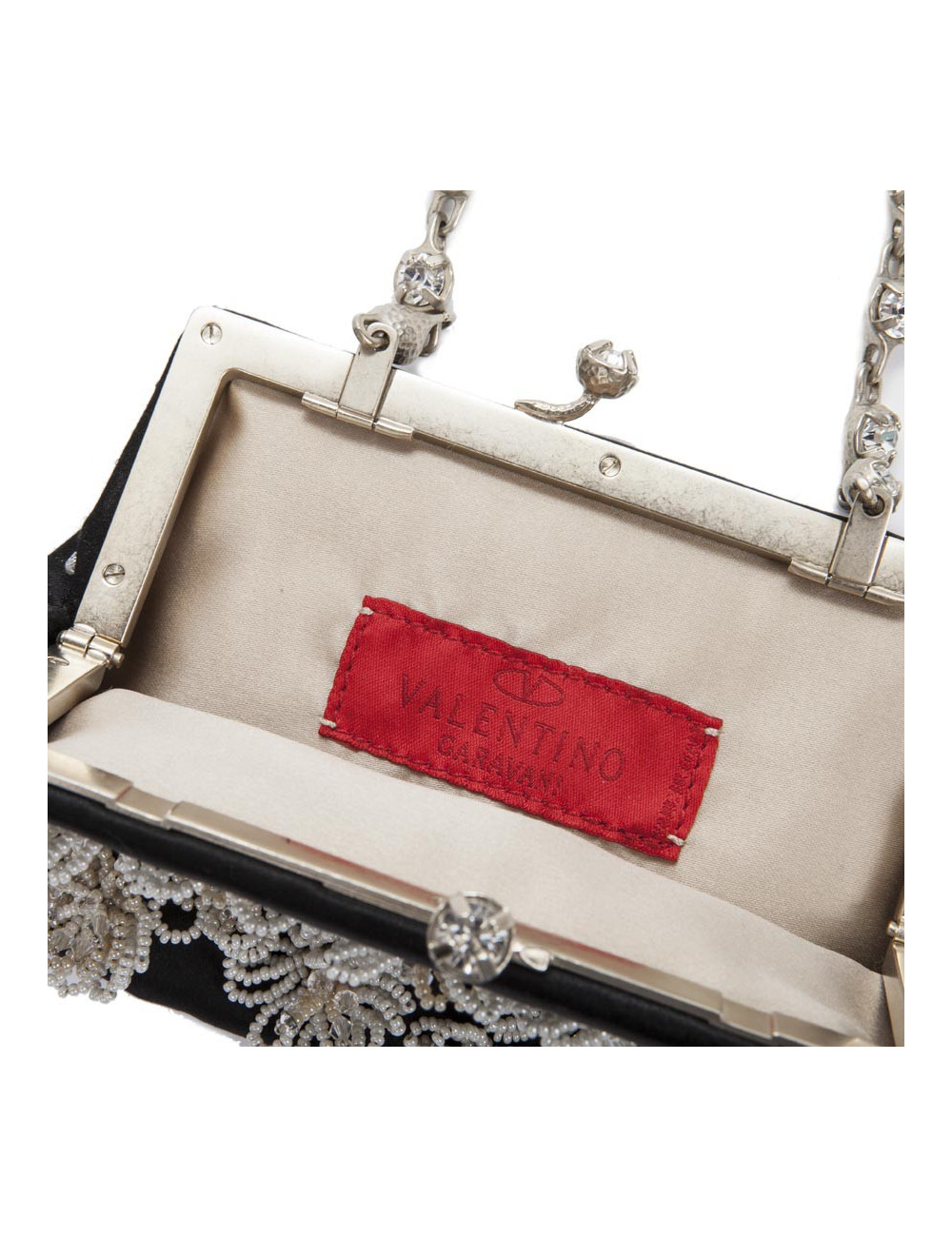 VALENTINO beaded evening bag in black satin silk