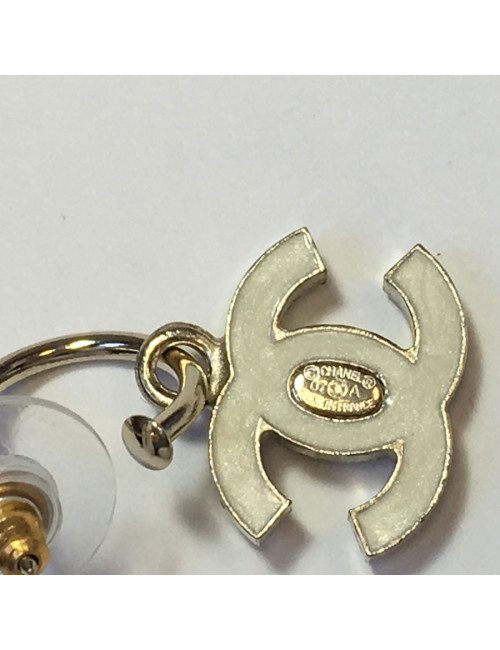 CHANEL 'CC' ecru email Creole ear studs