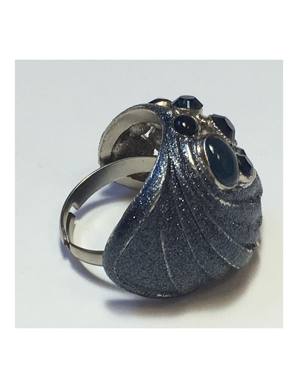 Ring CHANEL couture T51 metal silver rhinestones and blue stones