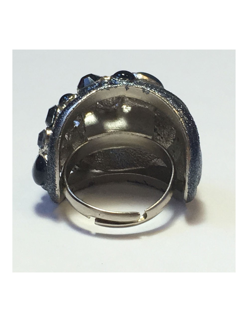 Ring CHANEL couture T51 metal silver rhinestones and blue stones