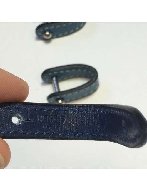 HERMES interchangeable cufflinks in skye blue and dark blue leather