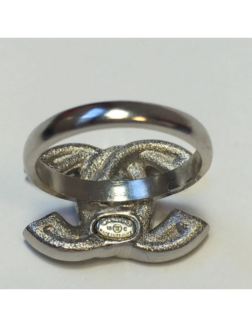 CHANEL CC T53 ring in silver metal and rhinestones