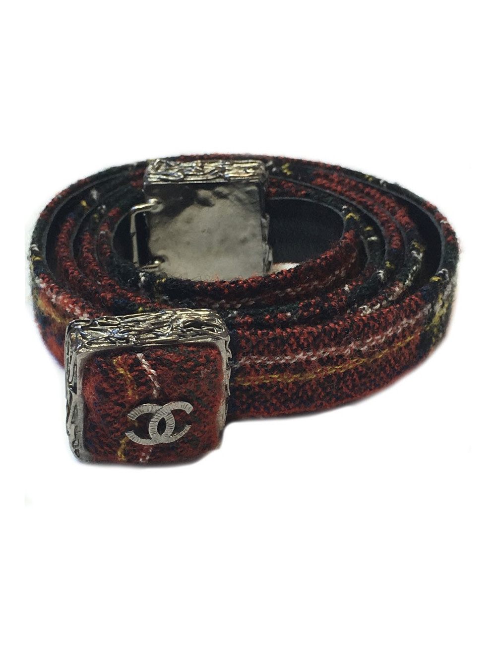 xxx Ceinture "Paris-Edimbourg" CHANEL en tissu écossais rouge