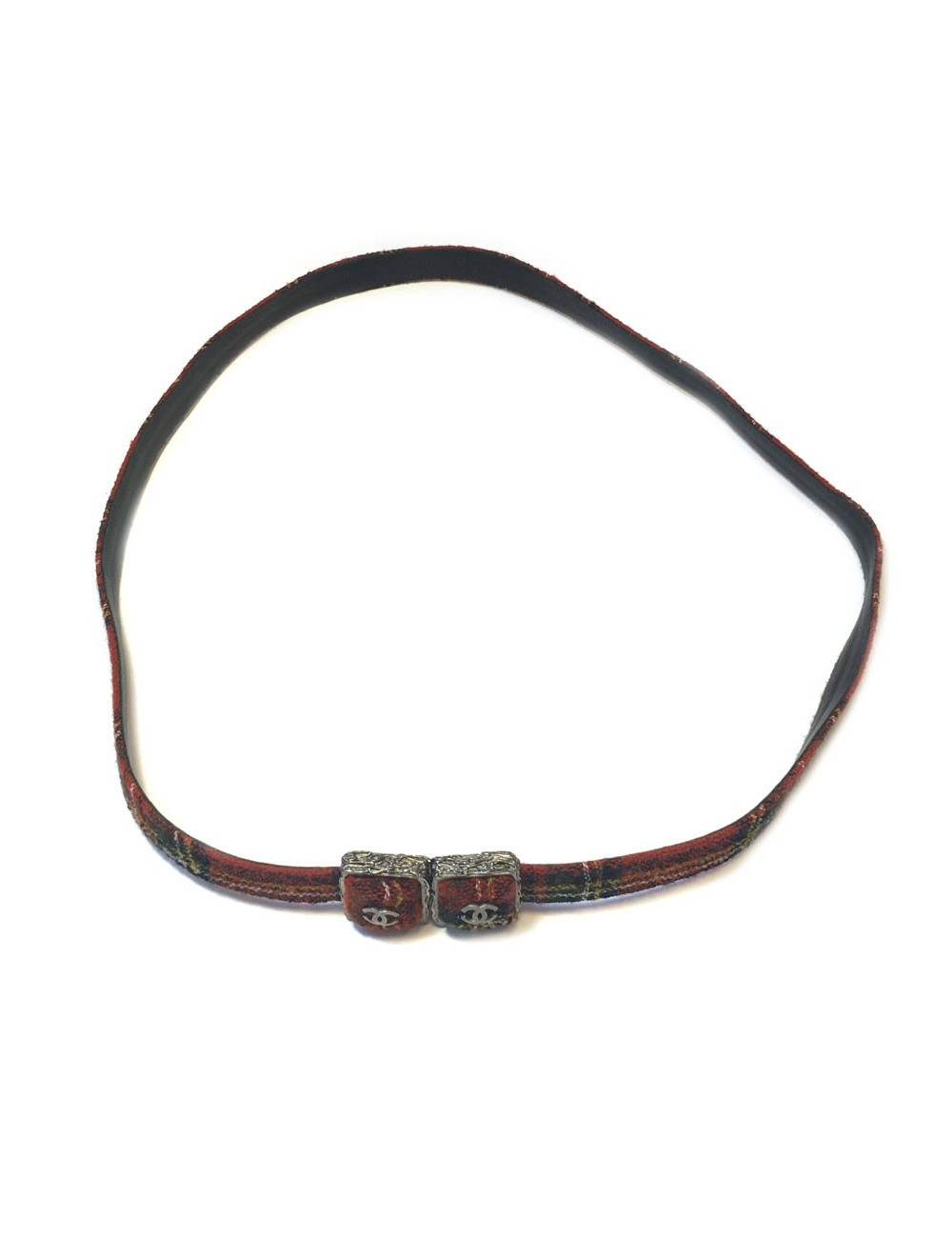 xxx Ceinture "Paris-Edimbourg" CHANEL en tissu écossais rouge