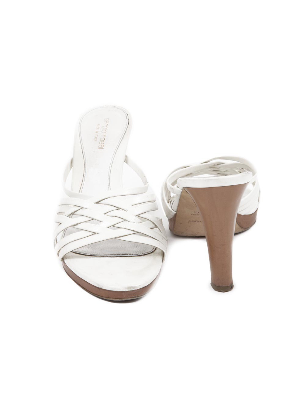 Sandales hautes SERGIO ROSSI T38.5 en cuir blanc