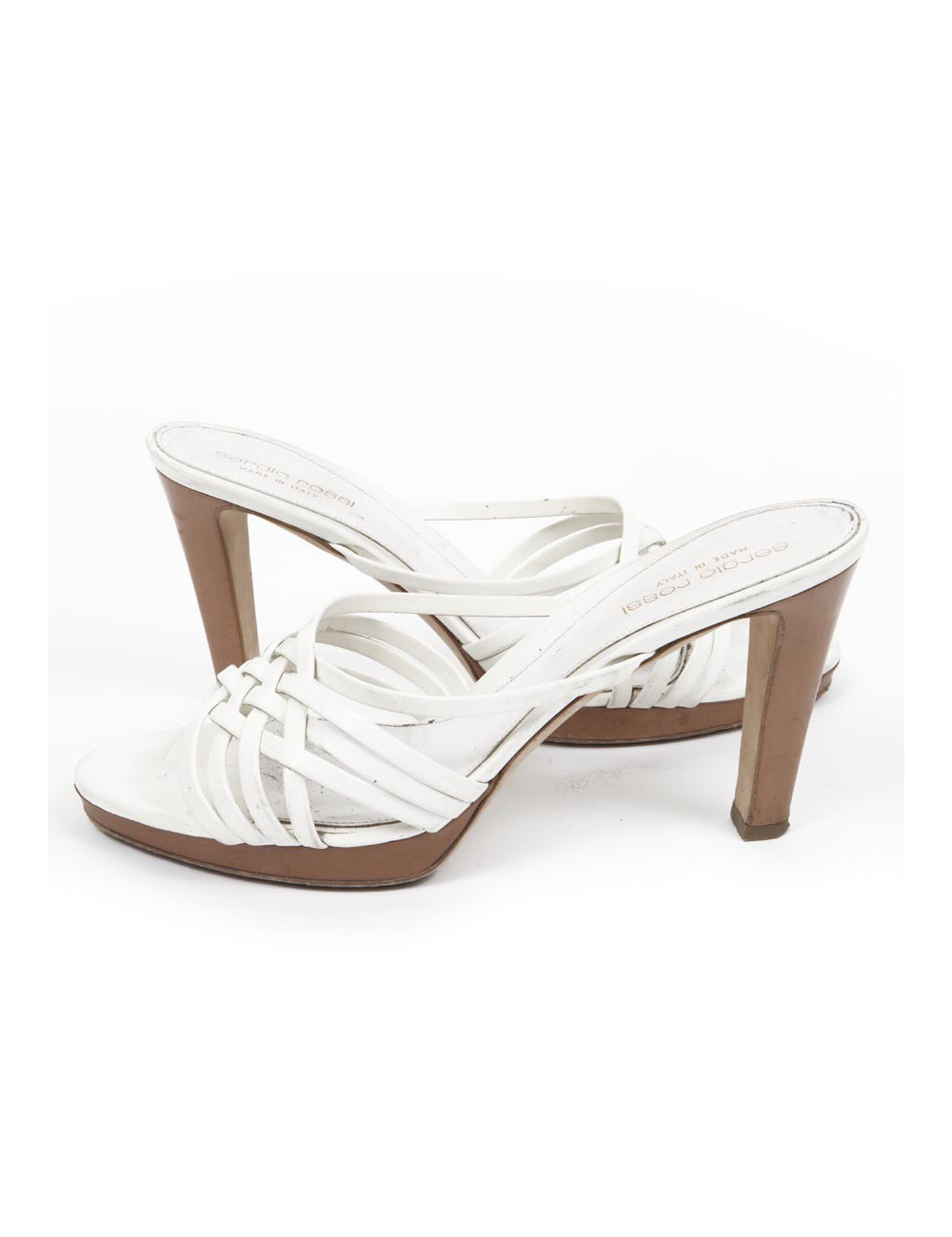 SERGIO ROSSI T38.5 White Leather high sandals