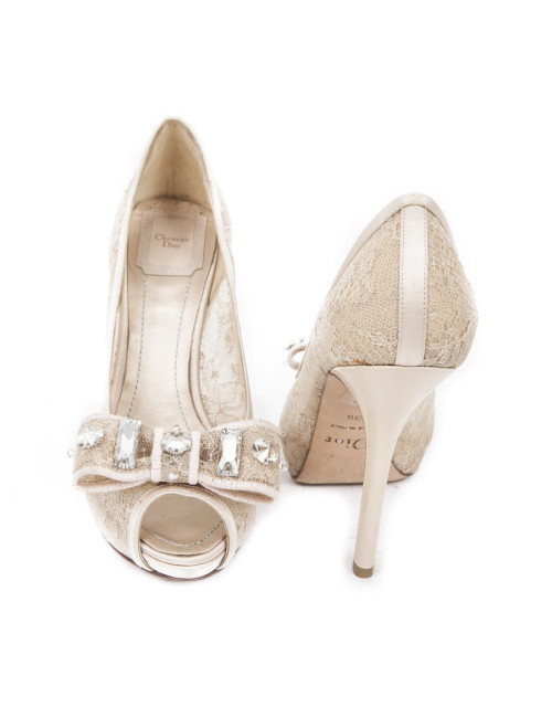 Escarpins Couture DIOR t 36 dentelle et brillants
