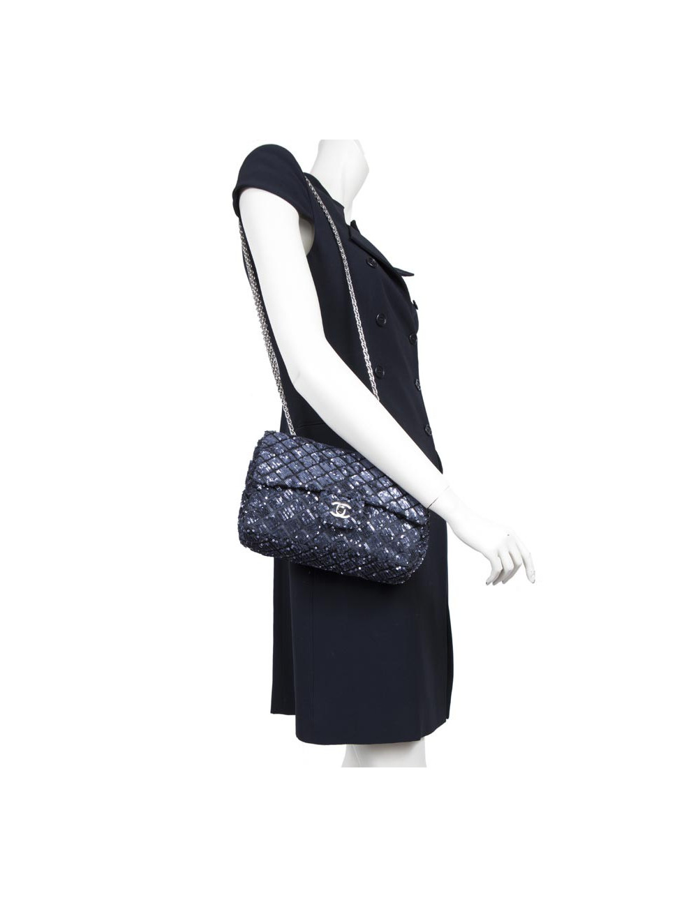 Sac timeless CHANEL à sequins bleu nuit