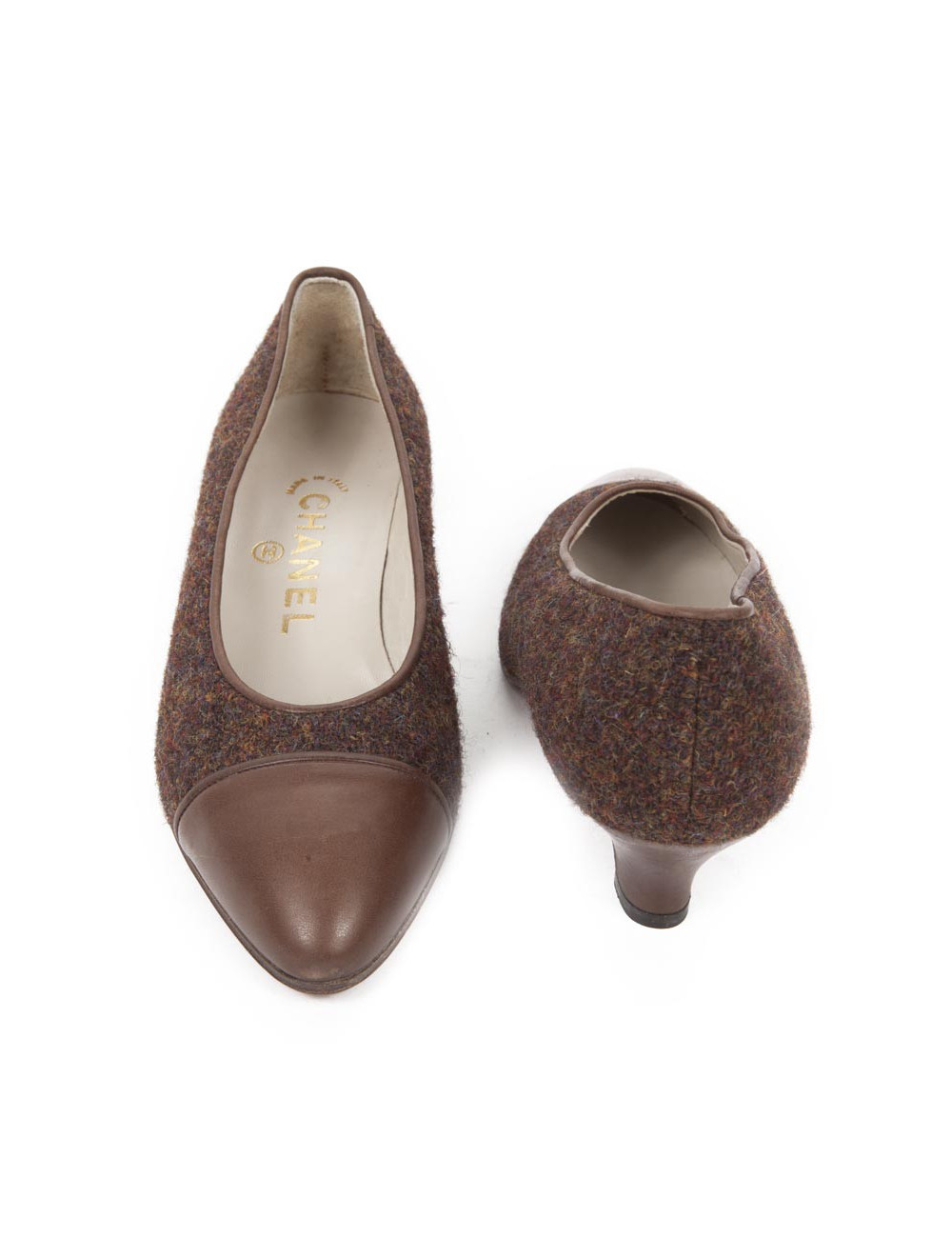 Escarpins CHANEL T 35.5 tweed et cuir 