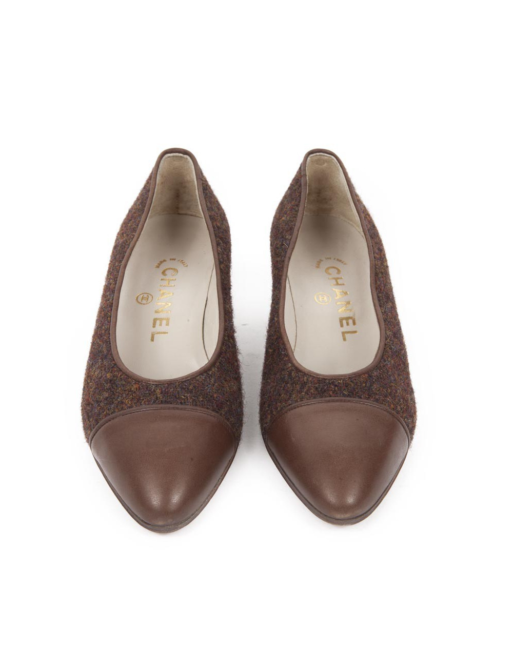 Escarpins CHANEL T 35.5 tweed et cuir 
