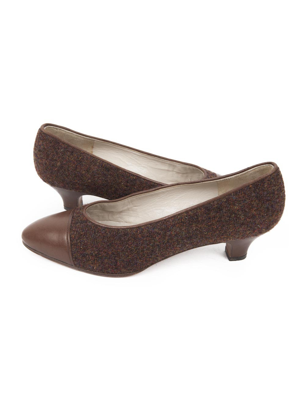 Escarpins CHANEL T 35.5 tweed et cuir 