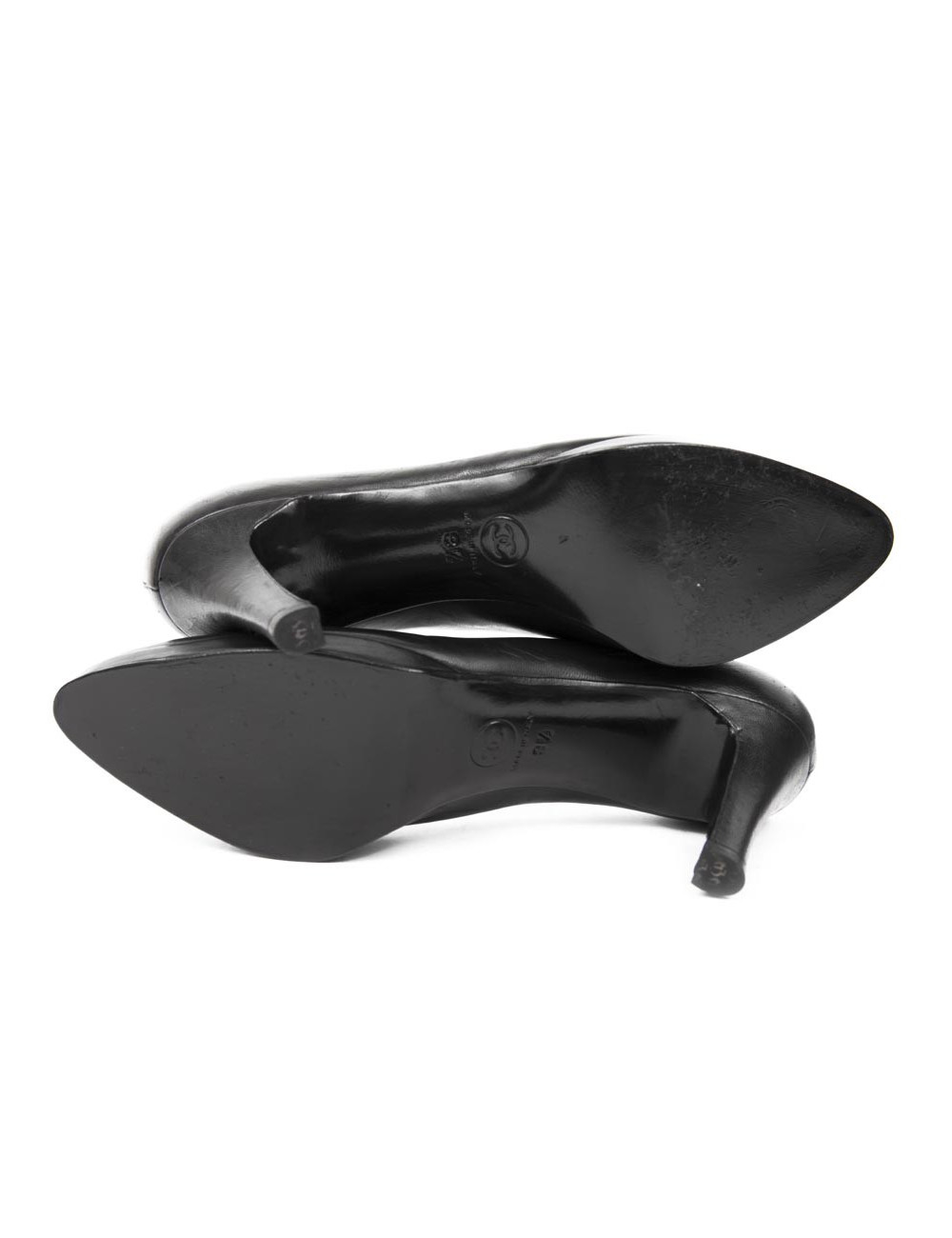 Escarpins CHANEL T (8.5) 39.5 compensées agneau noir