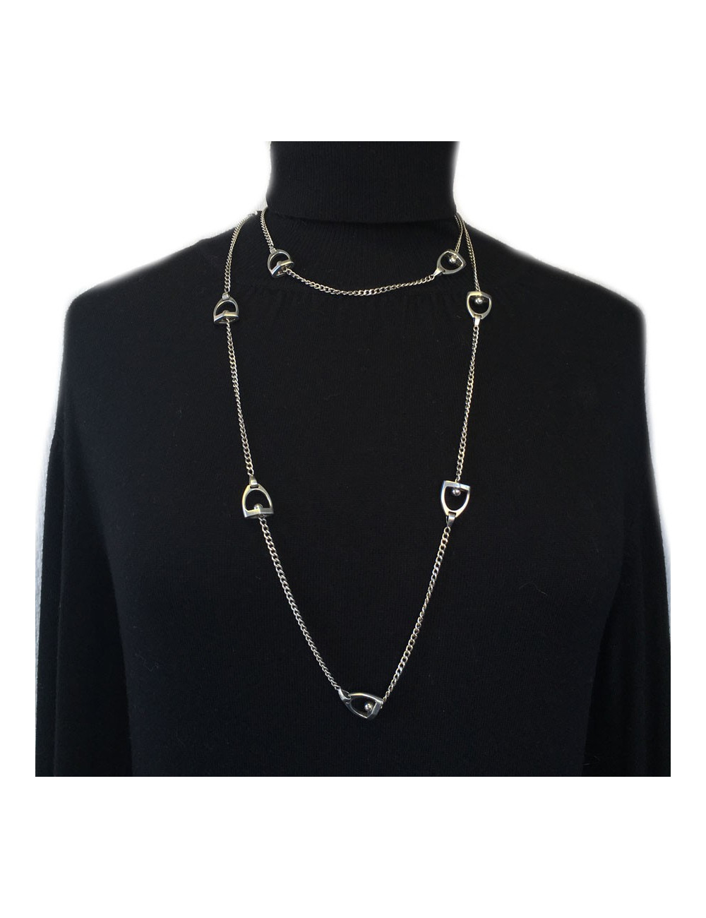 Sautoir "Etriers"HERMES Vintage en argent massif