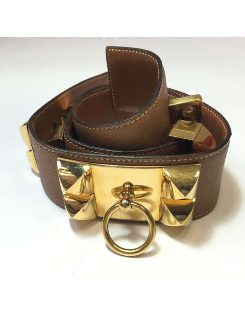 Belt "Fido" HERMES leather gold and Golden jewellery