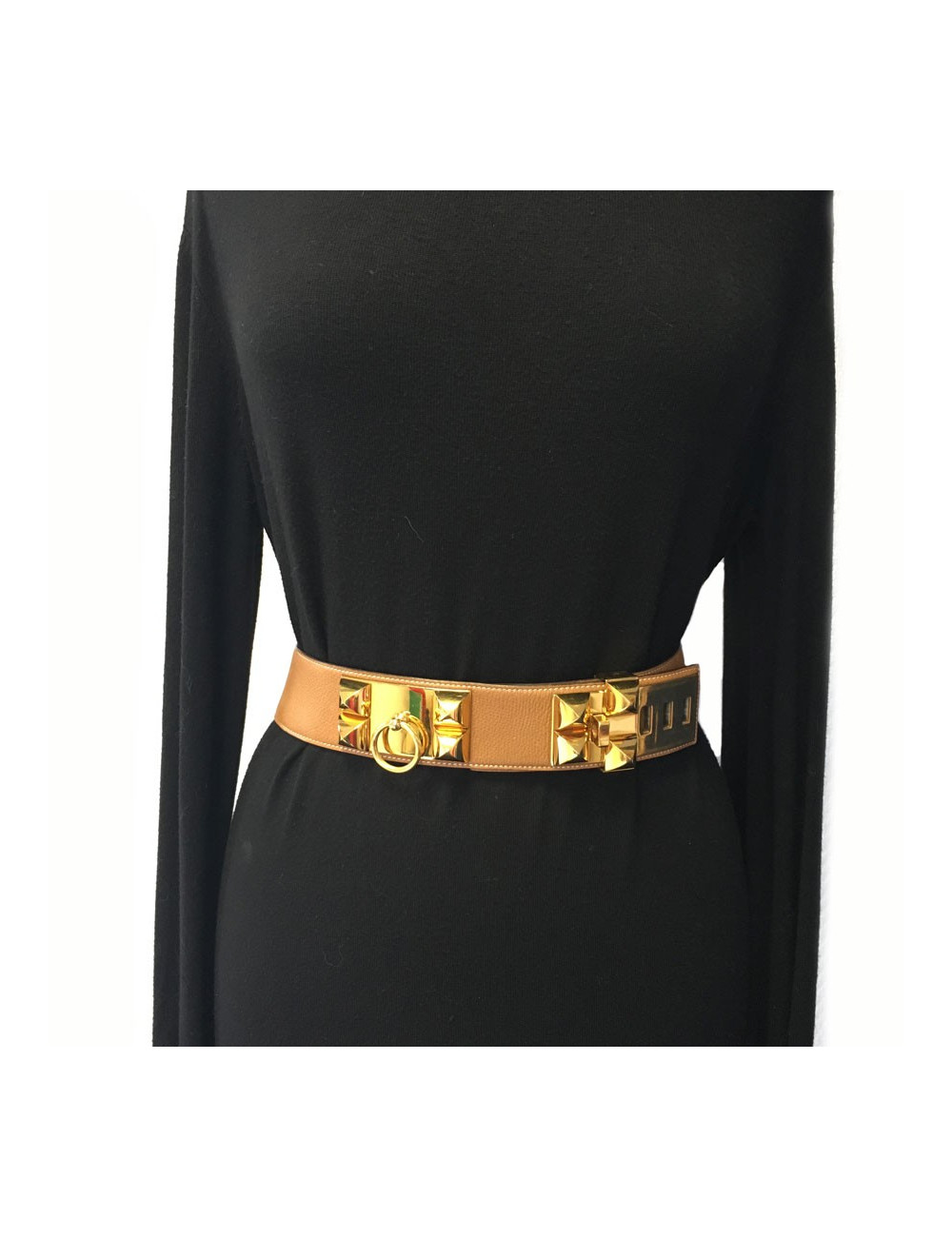 Belt "Fido" HERMES leather gold and Golden jewellery