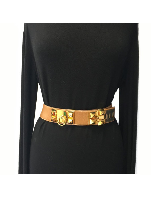 Belt "Fido" HERMES leather gold and Golden jewellery