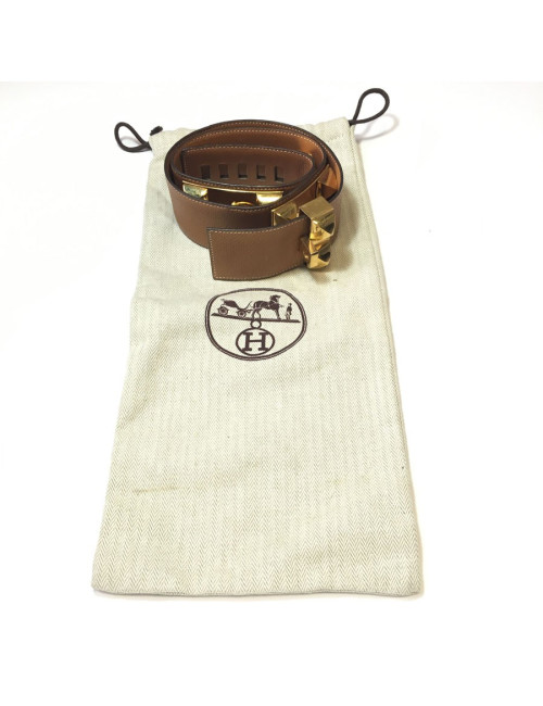 Belt "Fido" HERMES leather gold and Golden jewellery