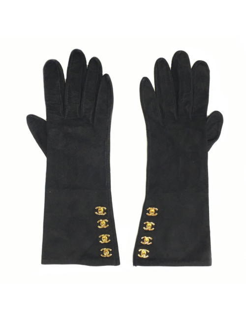 Gants CHANEL daim noir taille 6,5