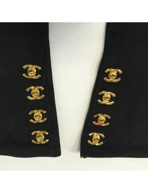 CHANEL black size 6.5 suede gloves
