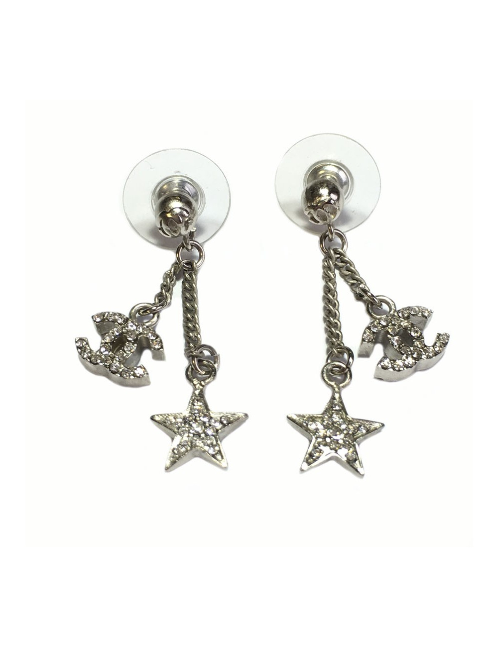 xxx Boucles d'oreille clous pendants CHANEL Strass