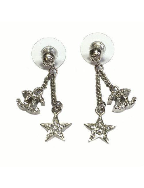xxx Boucles d'oreille clous pendants CHANEL Strass