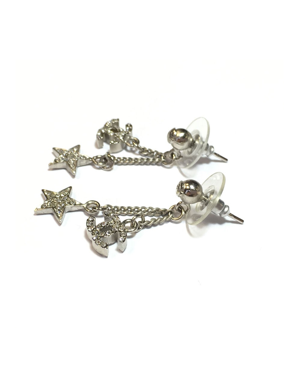 xxx Boucles d'oreille clous pendants CHANEL Strass